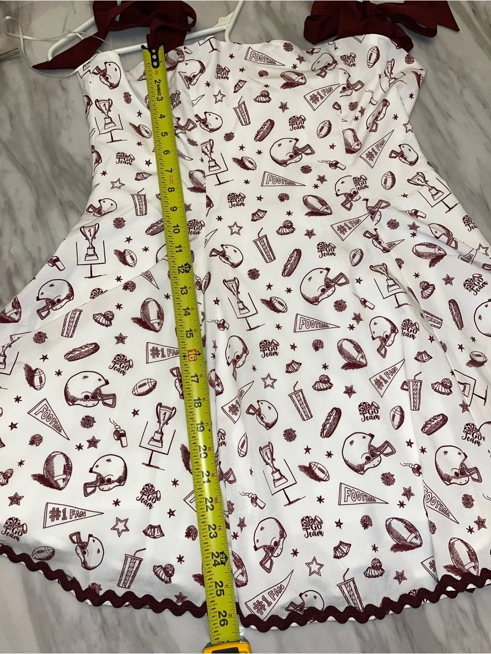 NWT Francesca’s Football Print Mini Dress Bow Strap Coquette Size M - Picture 6 of 7